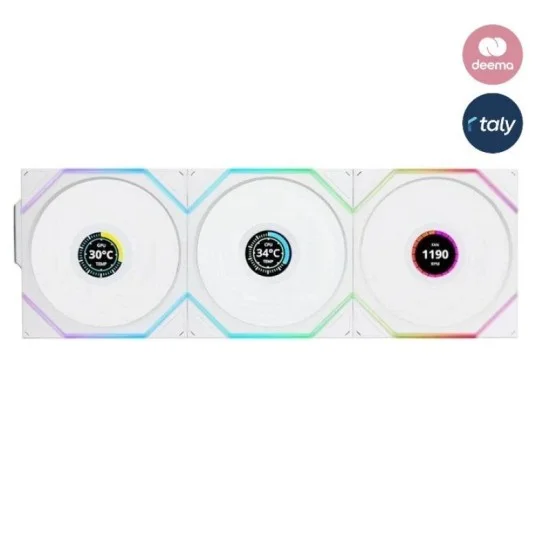 Lian Li UNI FAN TL Wireless LCD Reverse Blade 120mm ARGB Case Fans with 1.6” LCD Screen (3 Pack) - White
